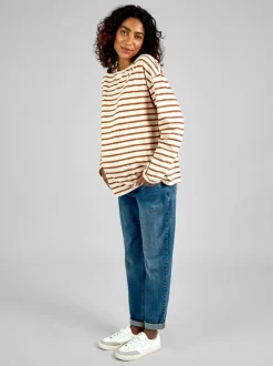 Jojo Maman Bébé Flocons d'avoine & Caramel - Rayure Long Sleeve Boyfriend Maternity T-shirt Flocons d'avoine & Caramel Outlet