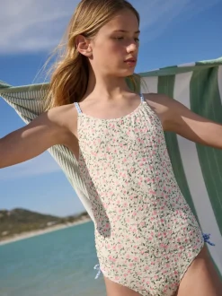 Next Floral à petites fleurs écrues Blanc - Maillot de bain froncé à bretelles (3-16ans) Sale