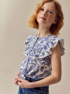 Next Floral bleu - Chemisier 100% coton avec col boutonné (316ans) Sale