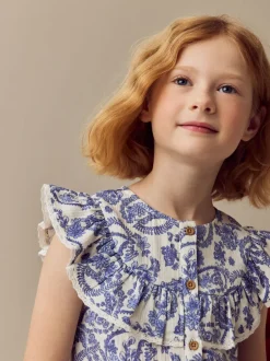 Next Floral bleu - Chemisier 100% coton avec col boutonné (316ans) Sale