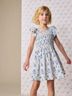 Next Floral bleu - Robe smockée à manches volantées (3-16ans) Discount