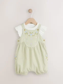 Next Floral brodées Vert sauge - Ensemble salopette et jambe bébé 100% coton à manches courtes (0mois2ans) Discount