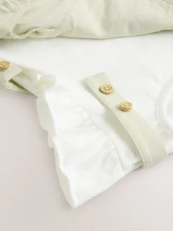 Next Floral brodées Vert sauge - Ensemble salopette et jambe bébé 100% coton à manches courtes (0mois2ans) Discount