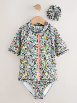 Next Floral Ditsy Noir - Ensemble bikini et chouchou Sunsafe Rash Gilet (3-16ans) Hot