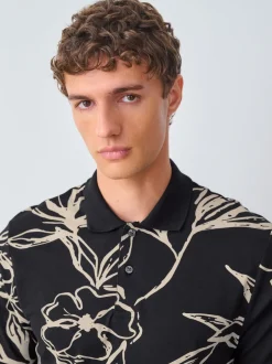 Next Floral d'or noir - Manches courtes Imprimé Polos Online