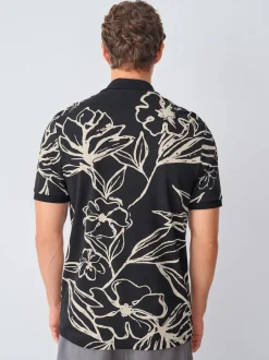 Next Floral d'or noir - Manches courtes Imprimé Polos Online