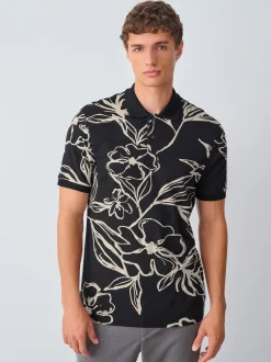 Next Floral d'or noir - Manches courtes Imprimé Polos Online