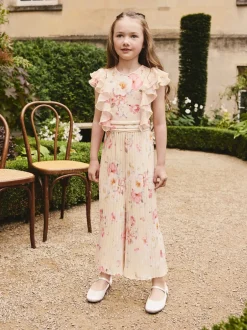 Next Floral jaune - Combinaison plissée à volants à manches courtes (3-16ans) Best