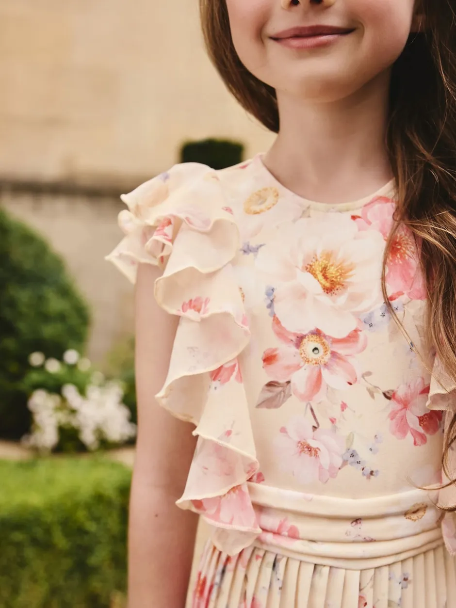 Next Floral jaune - Combinaison plissée à volants à manches courtes (3-16ans) Best