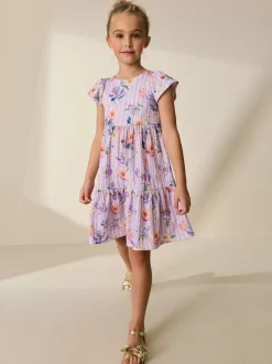 Next Floral lilac - Robe Effet froissé à manches d’ange (3-16ans) Discount