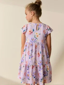Next Floral lilac - Robe Effet froissé à manches d’ange (3-16ans) Discount
