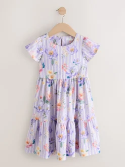 Next Floral lilac - Robe Effet froissé à manches d’ange (3-16ans) Discount