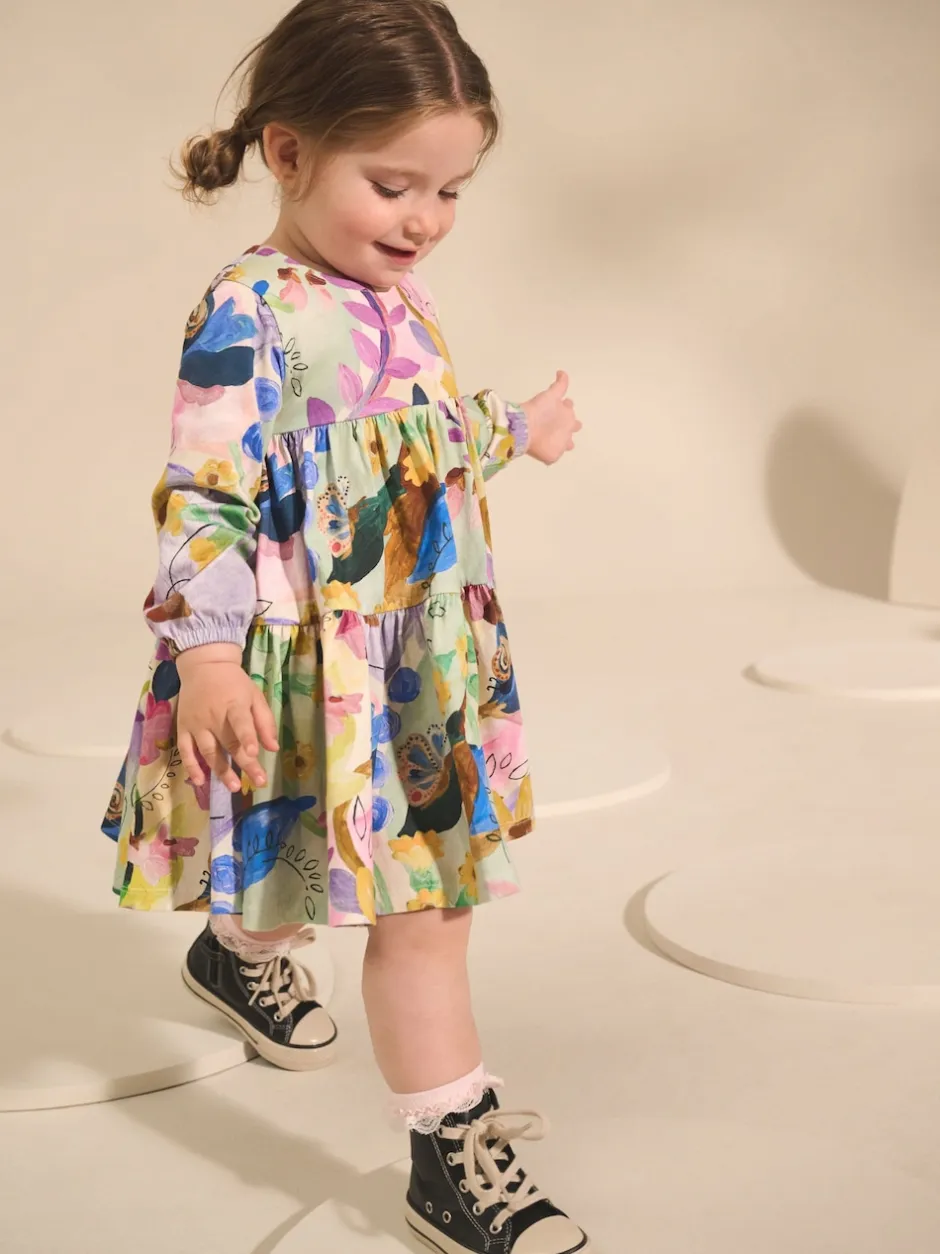 Next Floral lumineux - Robe à manches longues à volants (3mois7ans) Clearance