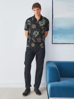 Next Floral noir - Manches courtes Imprimé Polos Hot