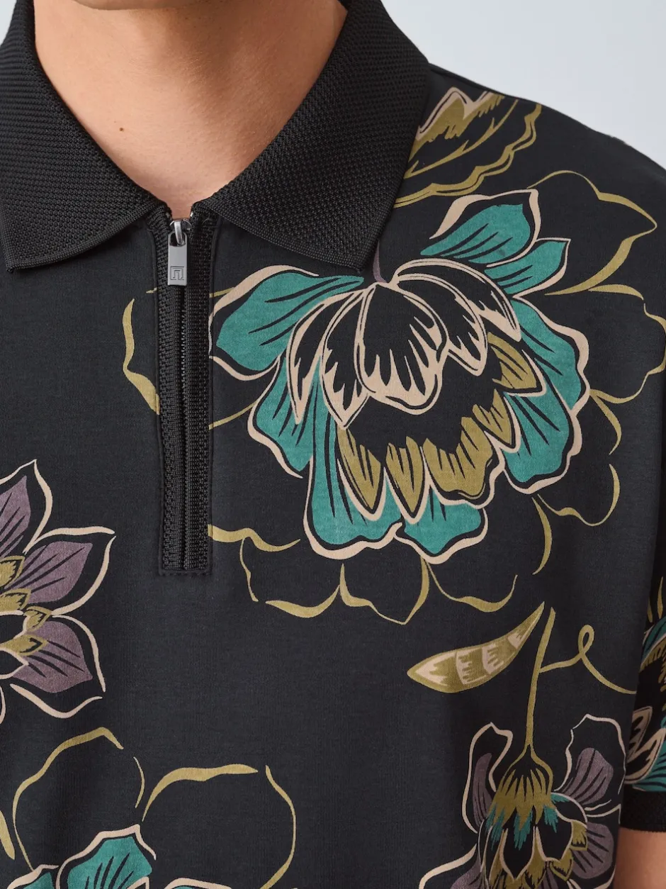 Next Floral noir - Manches courtes Imprimé Polos Hot