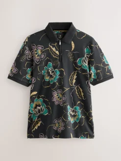 Next Floral noir - Manches courtes Imprimé Polos Hot