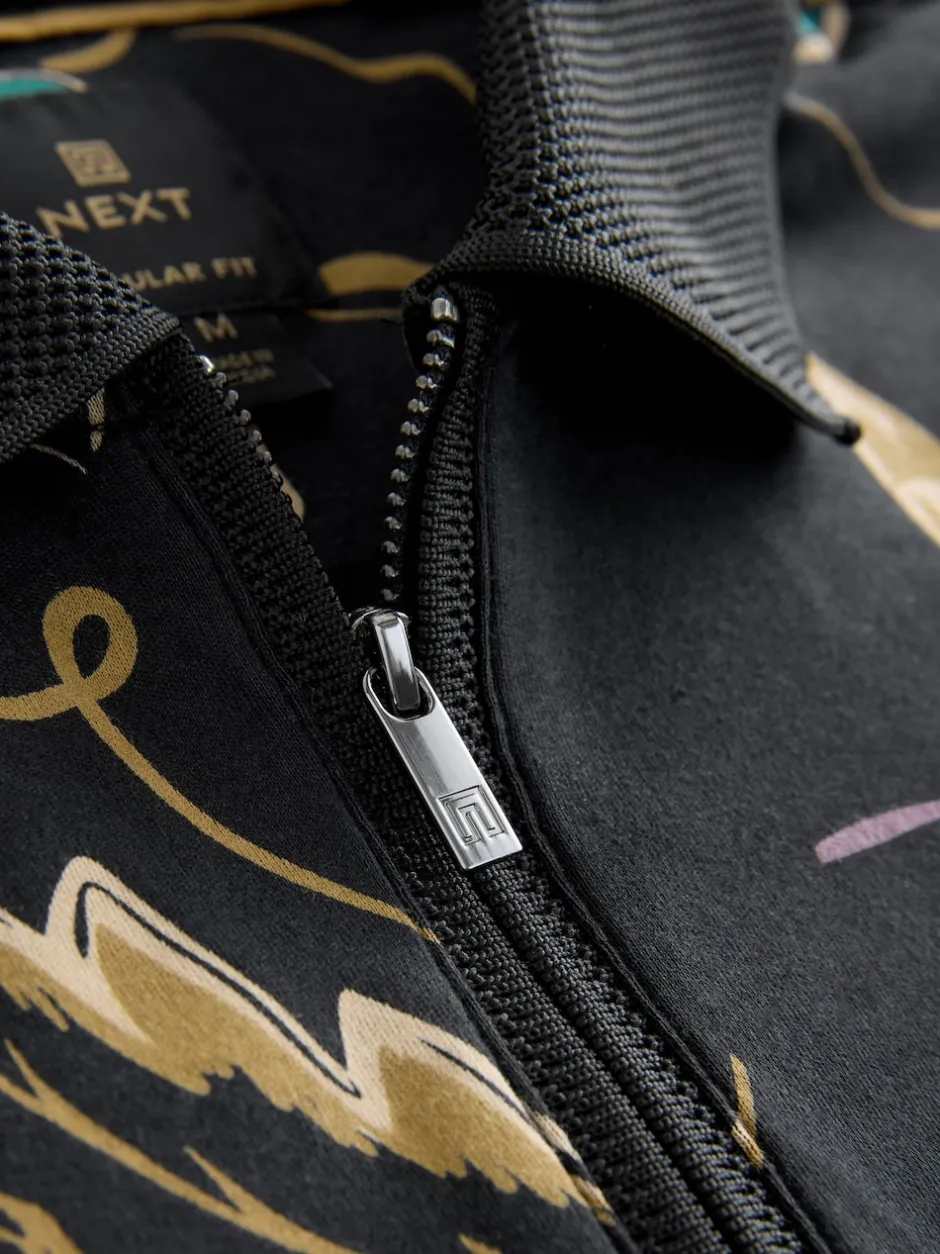 Next Floral noir - Manches courtes Imprimé Polos Hot