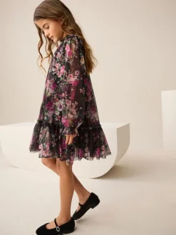 Next Floral noir - Manches longues Mesh Robes de fête (3-16yrs)