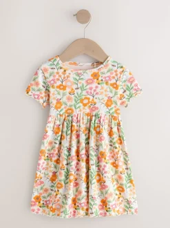 Next Floral orange - Robe côtelée à manches courtes (3mois7ans) New