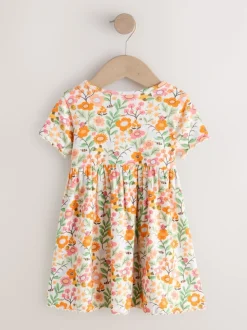 Next Floral orange - Robe côtelée à manches courtes (3mois7ans) New