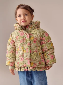 Next Floral vert - Manteau rembourré Résistant à la douche à ourlet à volants (3mois-7ans) New