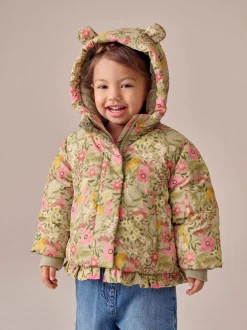 Next Floral vert - Manteau rembourré Résistant à la douche à ourlet à volants (3mois-7ans) New