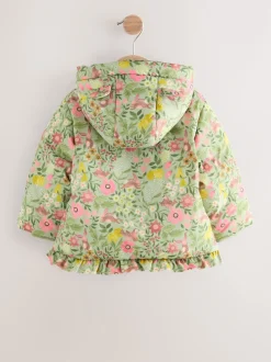 Next Floral vert - Manteau rembourré Résistant à la douche à ourlet à volants (3mois-7ans) New