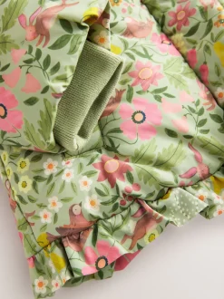 Next Floral vert - Manteau rembourré Résistant à la douche à ourlet à volants (3mois-7ans) New
