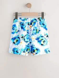 Next - Shorts de bain imprimés (3-16yrs) Football blanc/bleu New