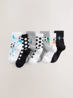 Next - Paquet de chaussettes en coton riche 7 Football noir/gris/blanc Online