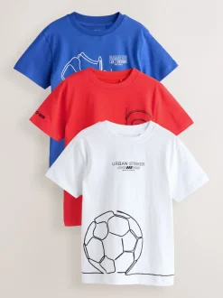 Next - T-shirts à manches courtes à imprimé graphique coupe standard Lot de 3 (3à16ans) Football rouge/bleu/blanc Outlet