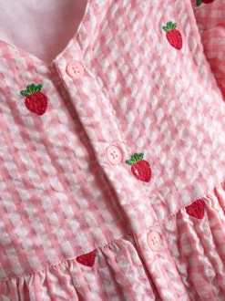 Jojo Maman Bébé Fraise vichy rose - Robe Fleuri Brodée à manches à volants Discount