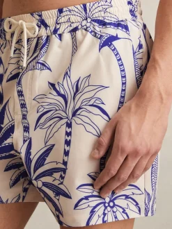 Reiss Français Bleu/Blanc - Ganetti Palm Imprimé Shorts de bain