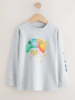 Next - Lot de 3 T-shirts à manches longues coupe décontractée avec imprimé graphique (3-16ans) Gamer bleu marine/gris/rouge Online