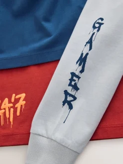 Next - Lot de 3 T-shirts à manches longues coupe décontractée avec imprimé graphique (3-16ans) Gamer bleu marine/gris/rouge Online