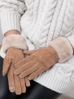 Totes Gants Isotoner Winter en daim à trois points pour dames avec poignets en fausse fourrure Hot