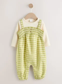 Next Gingham vert - Ensemble 2 pièces salopettes et body bébé (0mois-2ans)