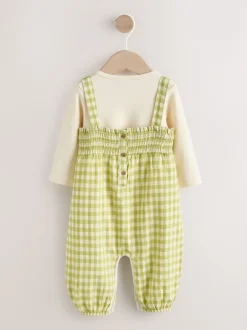 Next Gingham vert - Ensemble 2 pièces salopettes et body bébé (0mois-2ans)