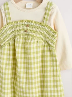 Next Gingham vert - Ensemble 2 pièces salopettes et body bébé (0mois-2ans)