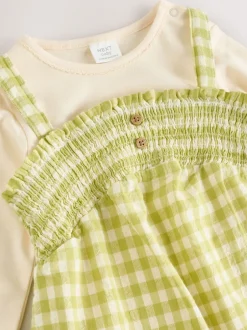 Next Gingham vert - Ensemble 2 pièces salopettes et body bébé (0mois-2ans)