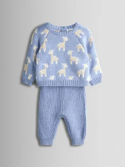 Jojo Maman Bébé Girafe bleu pâle - Ensemble haut et bas en maille Clearance