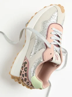 Love & Roses Glitter d'argent - Baskets de jogging Mix Material Retro Comfort Outlet