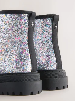 Next - Warm Lined À lacets Ankle Bottes Glitter d'argent Outlet