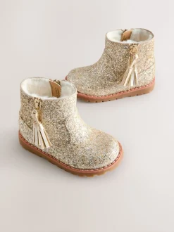 Next - Bottines Chelsea zippées à glands Glitter d'or Best