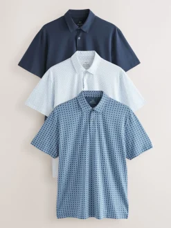Next - Polo en jersey Manches courtes 3 Pack Géo bleu marine Sale