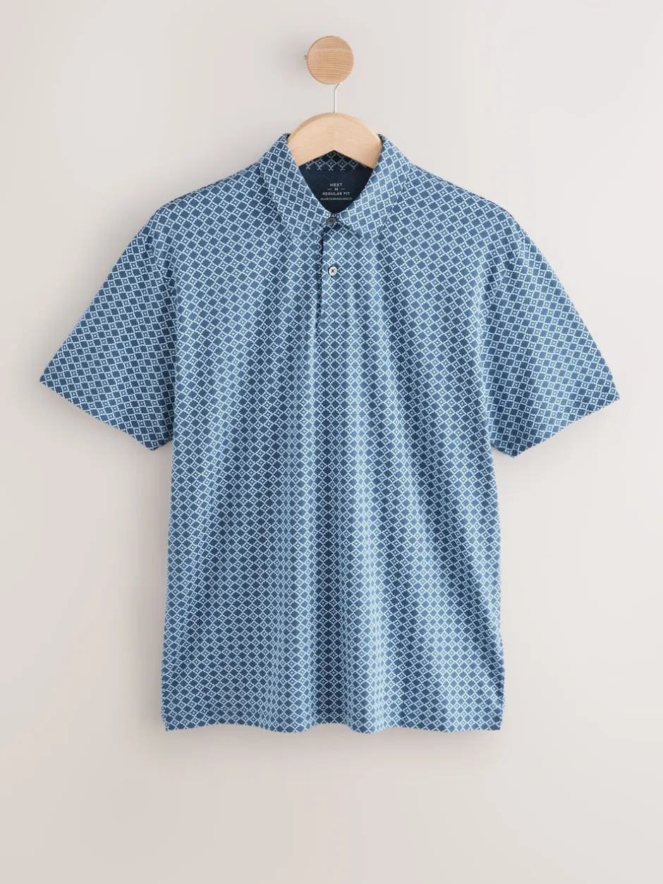 Next - Polo en jersey Manches courtes 3 Pack Géo bleu marine Sale