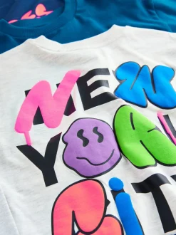 Next - Lot de 3 T-shirts à manches longues coupe décontractée avec imprimé graphique (3-16ans) Graffitis Bleu canard/Bleu/gris vif Best