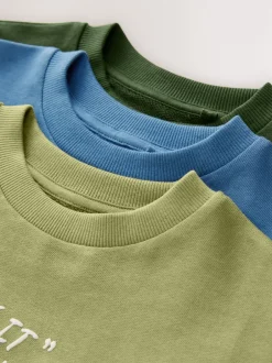 Next Graphique bleu/vert - T-shirts épais décontractés à manches longues Lot de 3 (3-16ans) Outlet