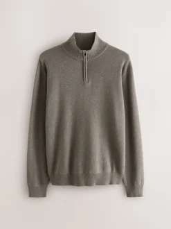 Next - Uni - Pull N.Premium Coupe classique 100% Coton Premium à fermeture éclair Grège foncé Best