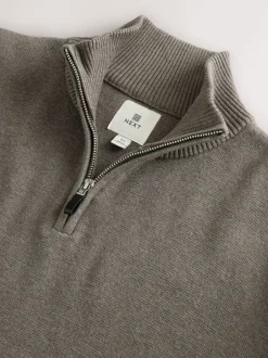 Next - Uni - Pull N.Premium Coupe classique 100% Coton Premium à fermeture éclair Grège foncé Best